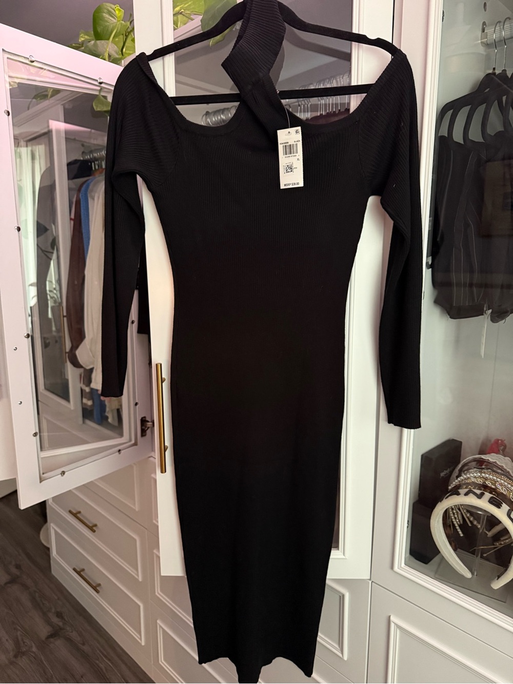 Black Ribbed Long Sleeve Bodycon Dress